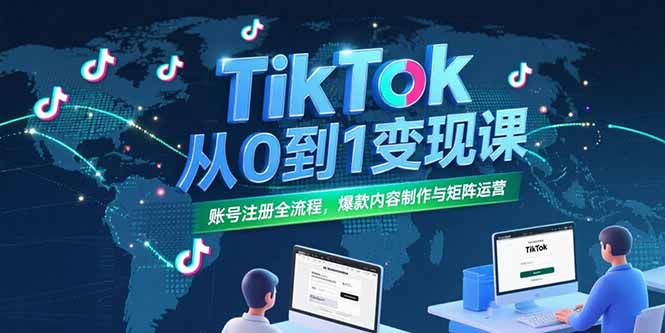 TikTok从0到1变现课，账号注册全流程，爆款内容制作与矩阵运营-独家科技资源网