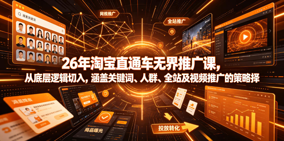 26年淘宝直通车无界推广课，从底层逻辑切入，涵盖关键词、人群、全站及视频推广的策略选择-独家科技资源网