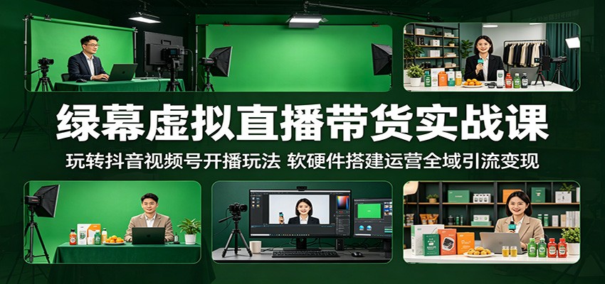 绿幕虚拟直播带货实战课：玩转抖音视频号开播玩法，软硬件搭建运营全域引流变现-独家科技资源网