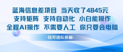 蓝海信息差项目当天收米1k+ 支持矩阵支持自动化小白能操作全程AI操作不需要人工你只要会电脑-独家科技资源网