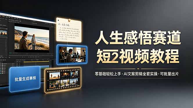 人生感悟赛道短视频教程，零基础轻松上手，AI文案剪辑全套实操可批量出片-独家科技资源网