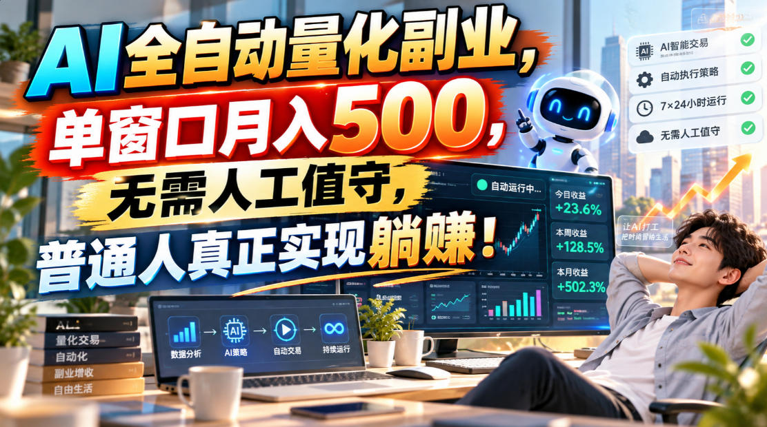 AI全自动量化副业，单窗口月入500，无需人工值守，普通人真正实现躺賺！-独家科技资源网