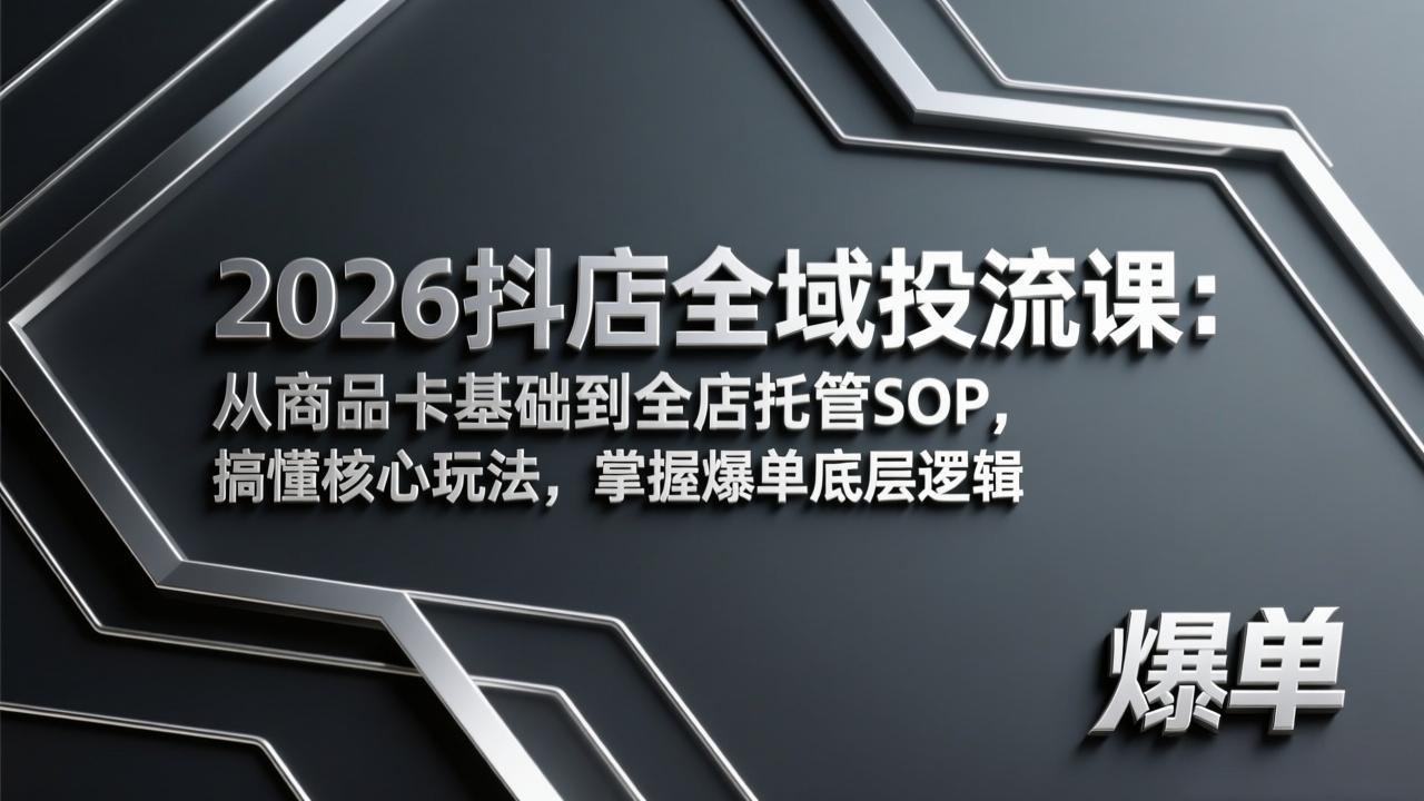 2026抖店全域投流课：从商品卡基础到全店托管SOP，搞懂核心玩法，掌握爆单底层逻辑-独家科技资源网
