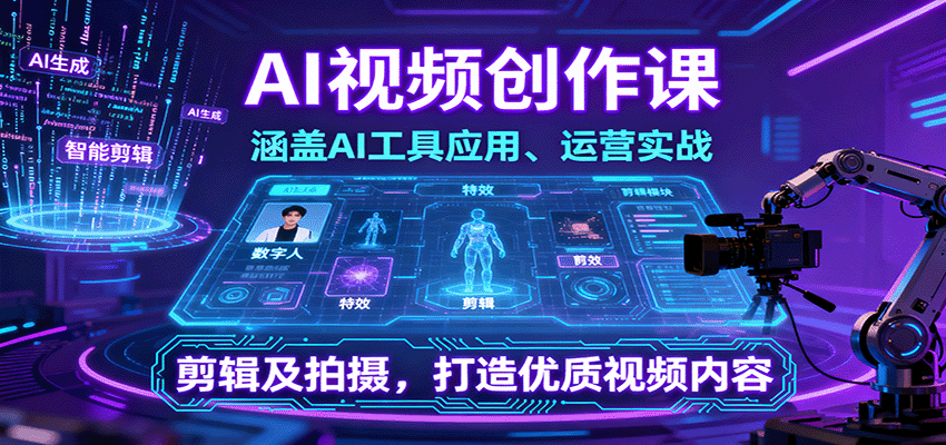 AI视频创作课，涵盖AI工具应用、运营实战、剪辑及拍摄，打造优质视频内容-独家科技资源网