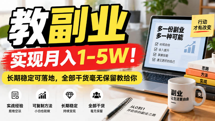 “教副业”实现月入1-5W!长期稳定可落地,全部干货毫无保留教给你【揭秘】-独家科技资源网