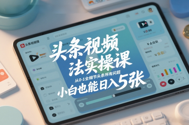 头条视频玩法实操课，从0-1全细节头条所有问题，小白也能日入5张-独家科技资源网