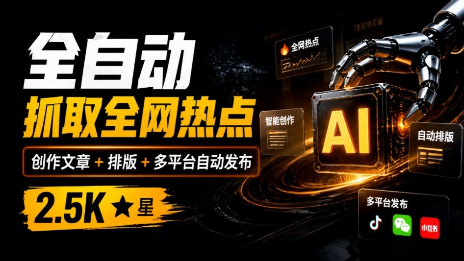 全自动抓取全网热点，创作文章并排版，并多平台自动发布！2.5k stars热点写作工具万稿汇AIMedia-独家科技资源网