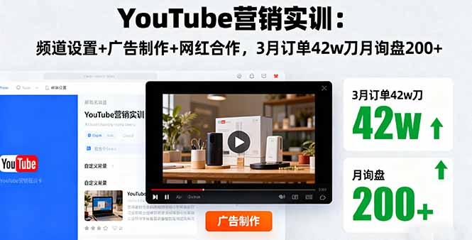 YouTube营销实训：频道设置+广告制作+网红合作，3月订单42w刀月询盘200+-独家科技资源网