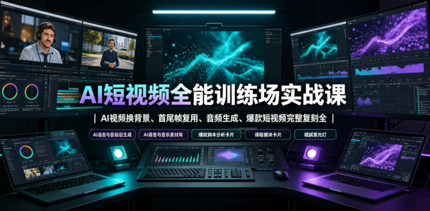 AI短视频全能训练场实战课｜AI视频换背景、首尾帧复用、音频生成、爆款短视频完整复刻全套实操教学-独家科技资源网