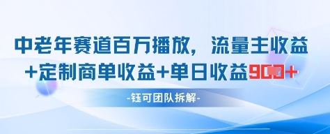 中老年赛道百万播放+流量主收益+定制收益，单日收益9张-独家科技资源网