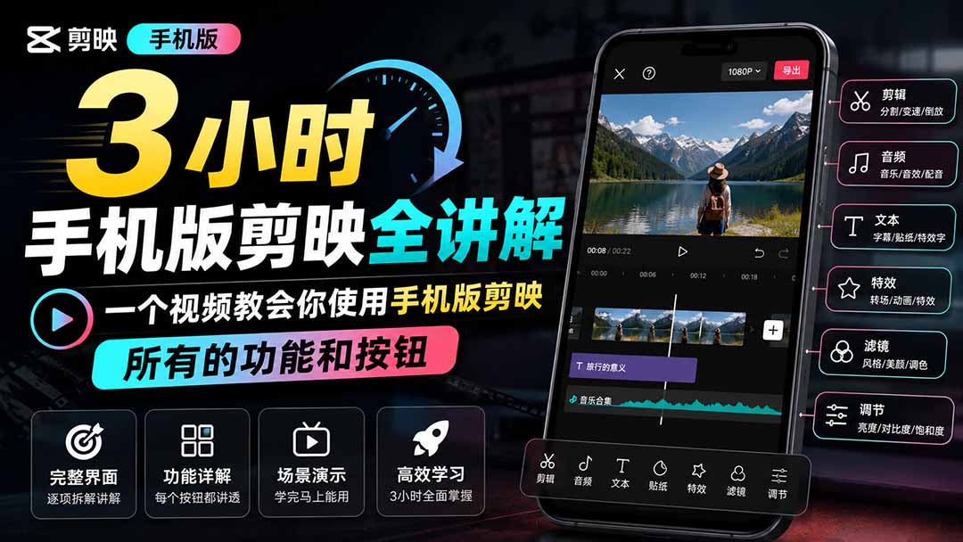 3小时手机版剪映全讲解，一个视频教会你使用手机版剪映，所有的功能和按钮-独家科技资源网