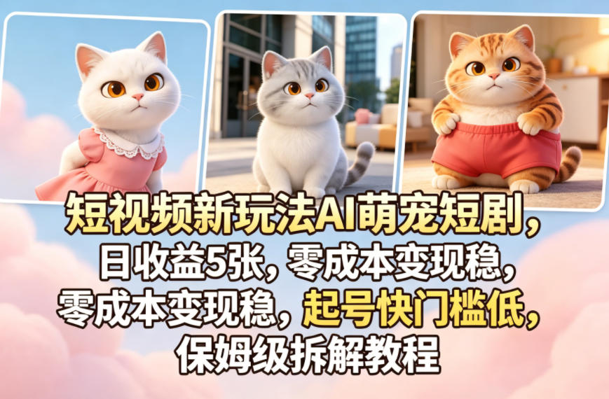 短视频新玩法AI萌宠短剧，日收益5张，零成本变现稳，起号快门槛低，保姆级拆解教程-独家科技资源网