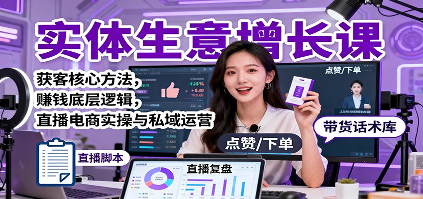 实体生意增长课：获客核心方法，赚钱底层逻辑，直播电商实操与私域运营-独家科技资源网