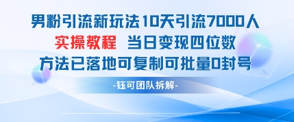 男粉引流新玩法10天引流7000人当日变现四位数可复制可批量0封号-独家科技资源网