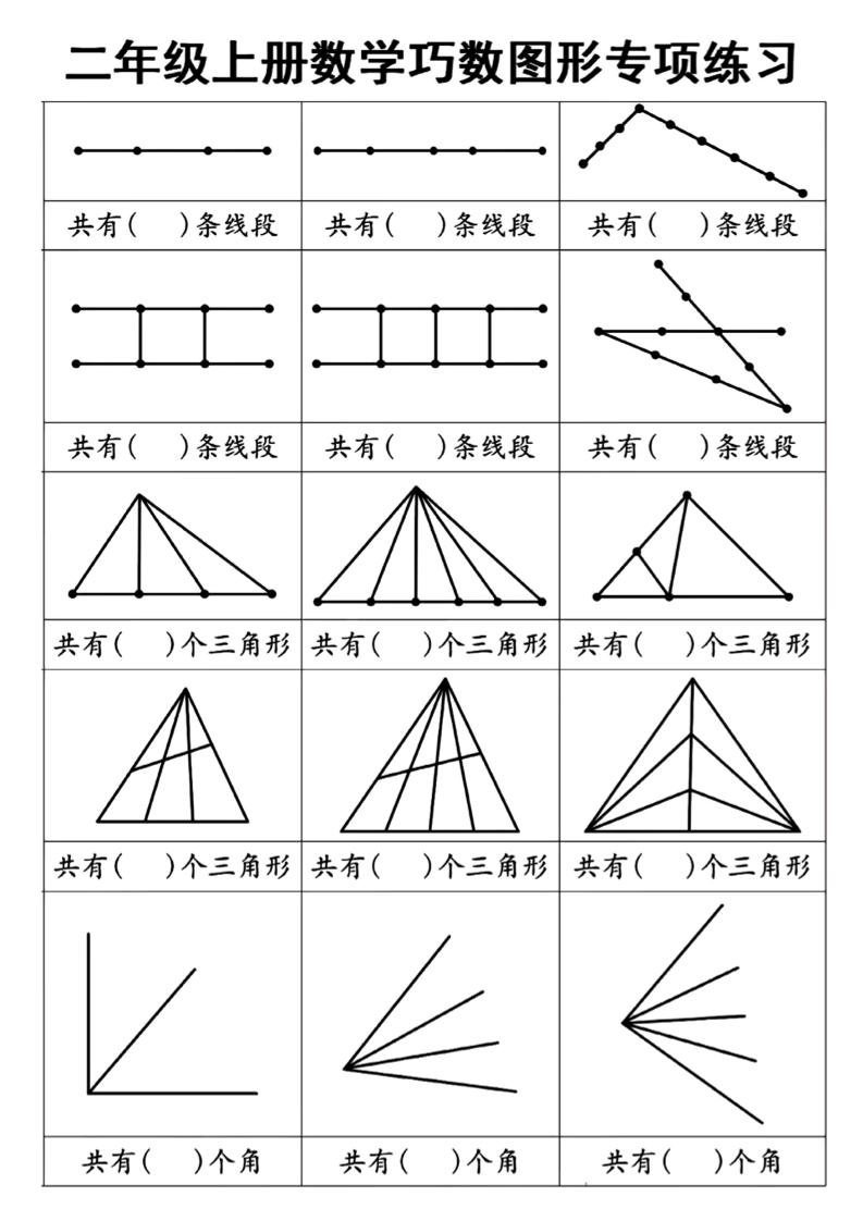 二上数学巧数图形专项练习+角的初步认识（10页）-独家科技资源网
