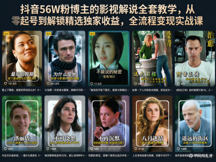 抖音56W粉博主的影视解说全套教学,从零起号到解锁精选独家收益,全流程变现实战课-独家科技资源网