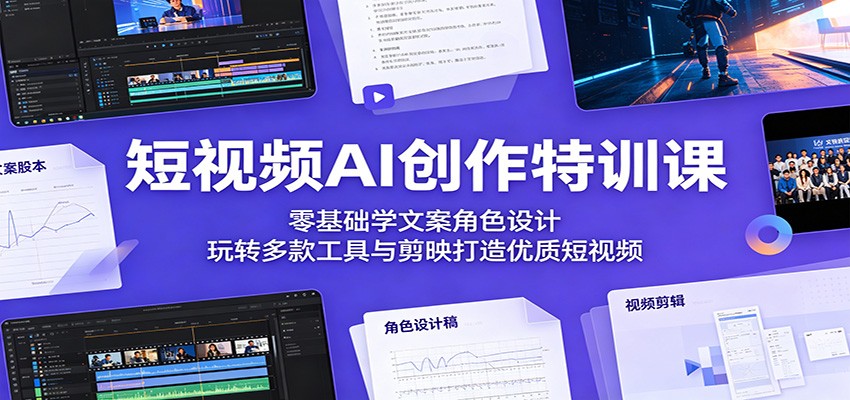 短视频AI创作特训课：零基础学文案角色设计，玩转多款工具与剪映打造优质短视频-独家科技资源网