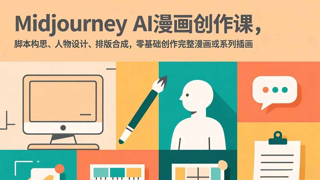 Midjourney AI漫画创作课，脚本构思、人物设计、排版合成，零基础创作完整漫画或系列插画-独家科技资源网