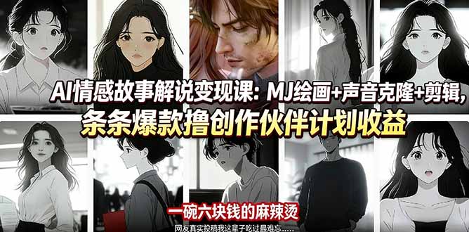 AI情感故事解说变现课：MJ绘画+声音克隆+剪辑，条条爆款撸创作伙伴计划收益-独家科技资源网