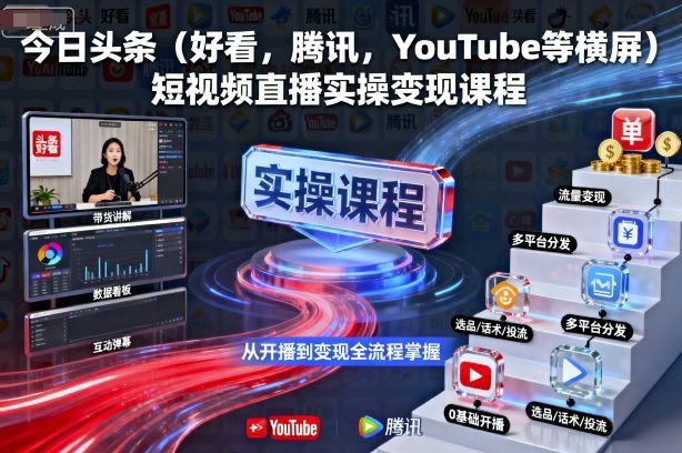 今日头条(好看，腾讯，YouTube等横屏)短视频直播实操变现课程-独家科技资源网