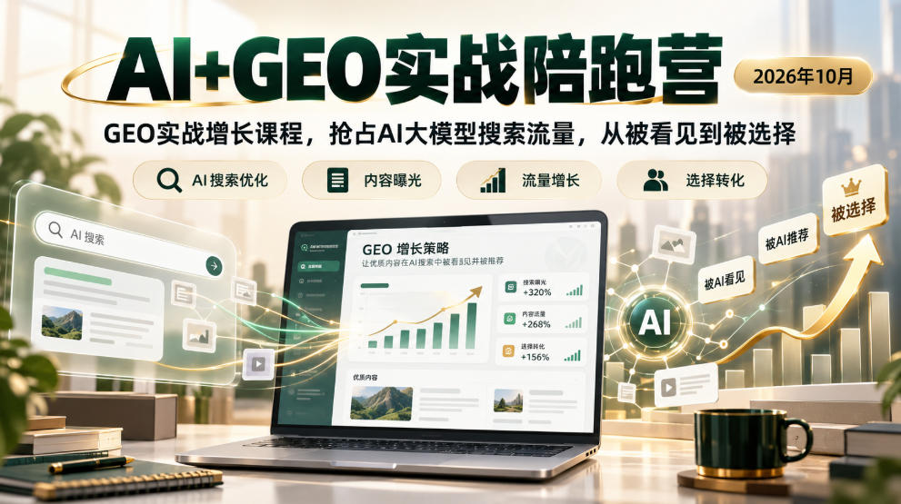 AI+GEO实战陪跑营2026年10月，GEO实战增长课程，抢占AI大模型搜索流量，从被看见到被选择-独家科技资源网