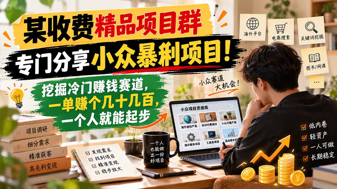 某收费精品项目群,专门分享小众暴俐项目!挖掘冷门赚钱赛道,一单赚个几十几百,一个人就能起步-独家科技资源网