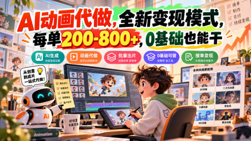 AI动画代做，全新变现模式，每单200-800+，0基础也能干【揭秘】-独家科技资源网