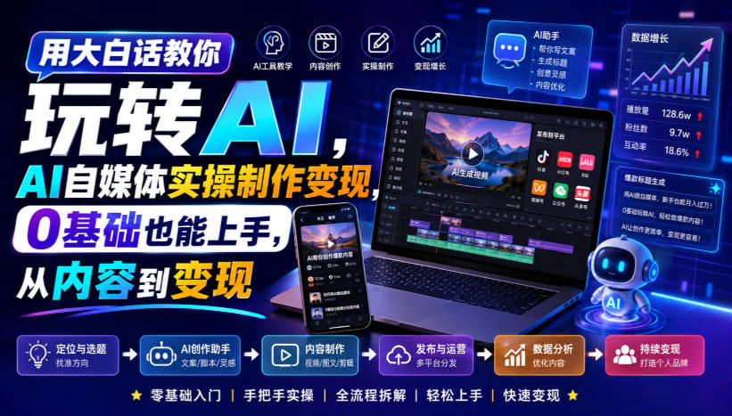 用大白话教你玩转AI，AI自媒体实操制作变现，0基础也能上手，从内容到变现-独家科技资源网