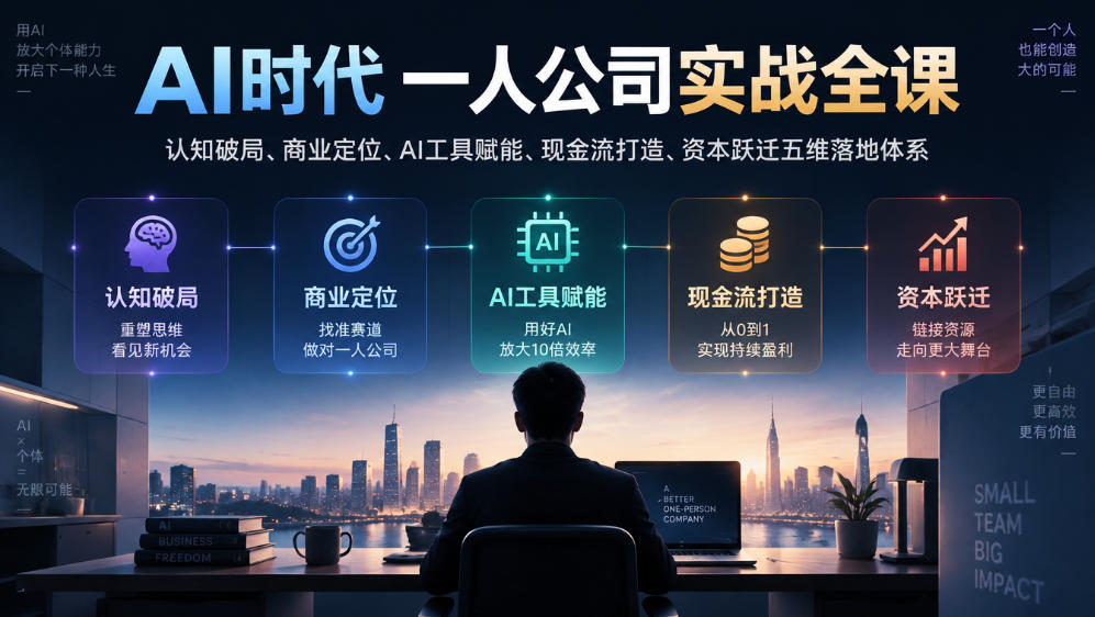 AI时代一人公司实战全课｜认知破局、商业定位、AI工具赋能、现金流打造、资本跃迁五维落地体系-独家科技资源网
