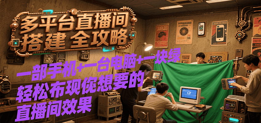 多平台直播间搭建全攻略，一部手机+一台电脑+一块绿布轻松实现你想要的直播间效果-独家科技资源网