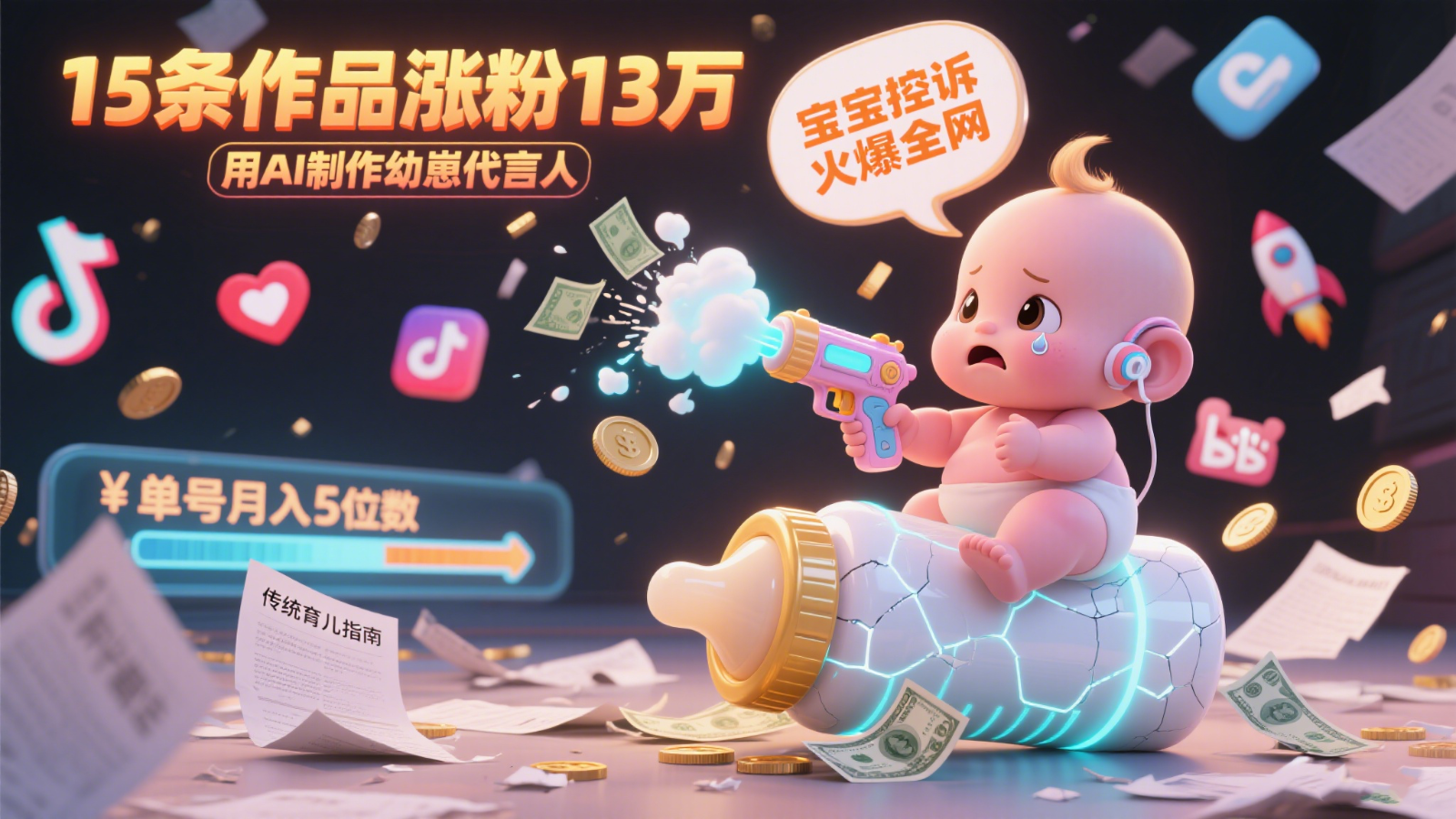 用AI制作幼崽代言人，宝宝的控诉火爆全网，15条作品涨粉13万，单号月入5位数实操教程-独家科技资源网