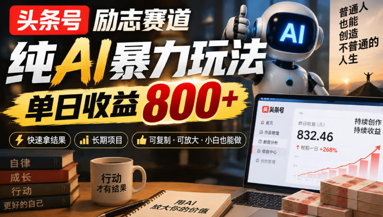 头条号励志赛道,纯AI暴力玩法,单日收益800+,快速拿结果,长期项目-独家科技资源网