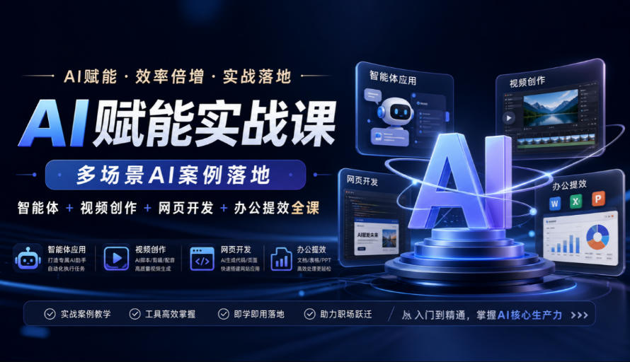 AI赋能实战课，多场景AI案例落地，智能体+视频创作+网页开发+办公提效全课-独家科技资源网