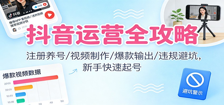 抖音运营全攻略:注册养号/视频制作/爆款输出/违规避坑,新手快速起号-独家科技资源网