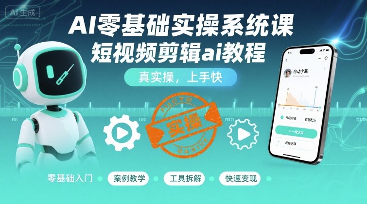 AI零基础实操系统课，短视频剪辑ai教程，真实操，上手快-独家科技资源网