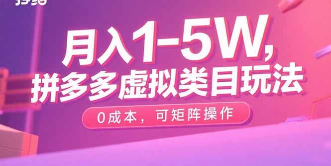 月入1-5W，拼多多虚拟类目玩法，0成本，可矩阵操作-独家科技资源网