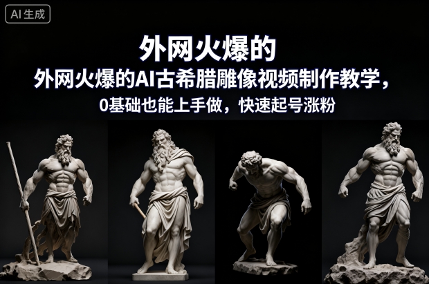 外网火爆的AI古希腊雕像视频制作教学,0基础也能上手做,快速起号涨粉-独家科技资源网