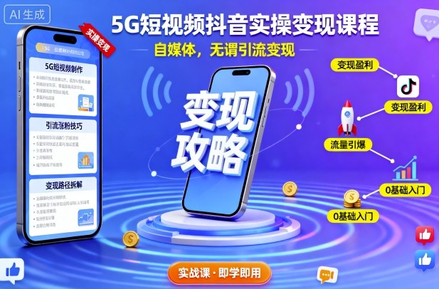 5G短视频抖音实操变现课程，自媒体，无谓引流变现-独家科技资源网