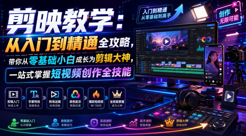 剪映教学：从入门到精通全攻略，带你从零基础小白成长为剪辑大神，一站式掌握短视频创作全技能-独家科技资源网