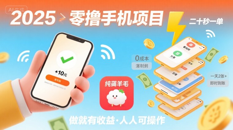 2025年零撸手机项目，二十秒一单，纯薅羊毛 一天2张+做就有-独家科技资源网