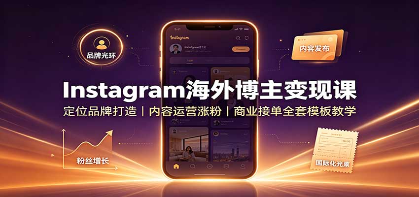 Instagram海外博主变现课:定位品牌打造,内容运营涨粉,商业接单全套模板教学-独家科技资源网