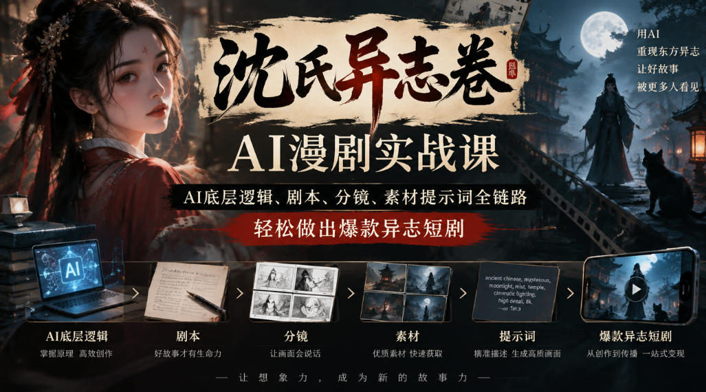 沈氏异志卷AI漫剧实战课|AI底层逻辑、剧本、分镜、素材提示词全链路,轻松做出爆款异志短剧-独家科技资源网