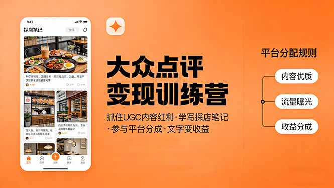 大众点评变现训练营：抓住UGC内容红利，学写探店笔记，参与平台分成，让文字直接变收益-独家科技资源网