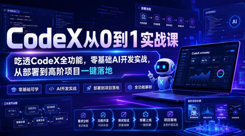 CodeX从0到1实战课,吃透CodeX全功能,零基础AI开发实战,从部署到高阶项目一键落地-独家科技资源网