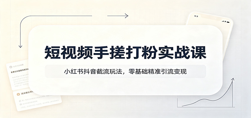 短视频手搓打粉实战课：小红书抖音截流玩法，零基础精准引流变现-独家科技资源网
