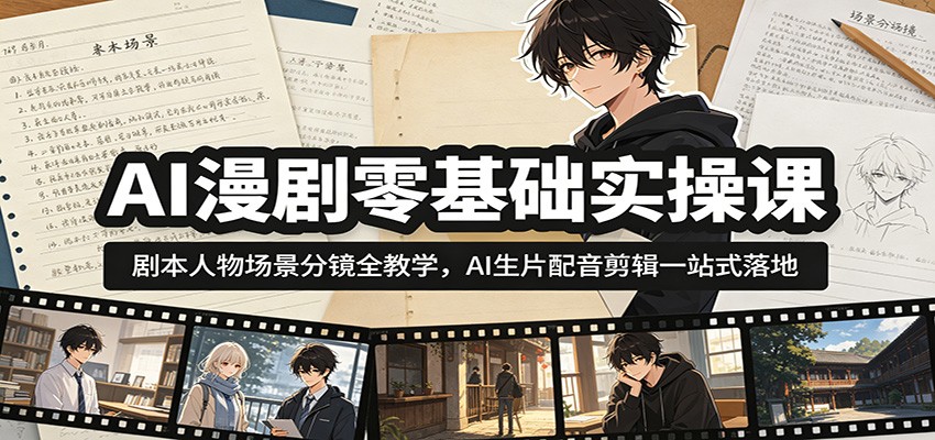 AI漫剧零基础实操课:剧本人物场景分镜全教学,AI生片配音剪辑一站式落地-独家科技资源网