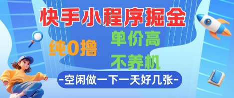 快手小程序掘金，纯0撸，单价高不养机 利用空闲时间做一做，一天好几张【揭秘】-独家科技资源网