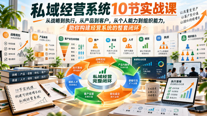 私域经营系统10节实战课，从战略到执行，从产品到客户，从个人能力到组织能力，助你构建经营系统的整套闭环-独家科技资源网