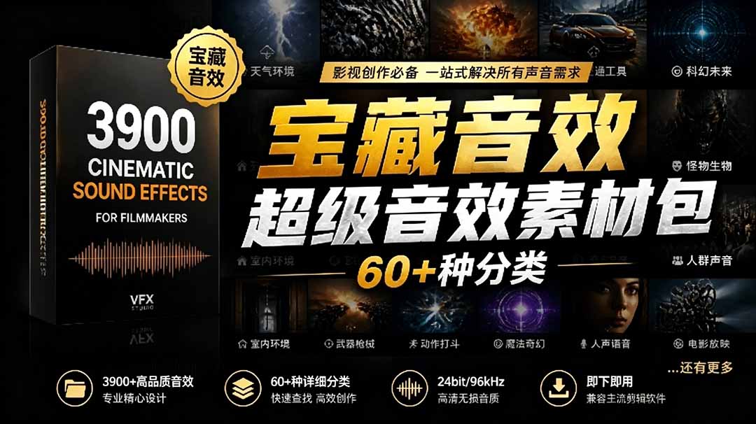 宝藏音效合集包!60+多种音效分类,共计3900个,分类清晰,全中文分类,高品质剪辑音效素材包-独家科技资源网