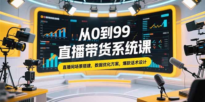 从0到99直播带货系统课，直播间场景搭建，数据优化方案，爆款话术设计-独家科技资源网